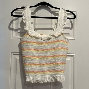 Heartloom white orange yellow touched tank top with ruffle straps